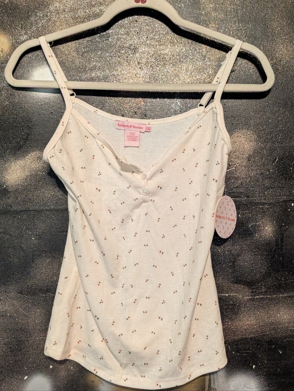 White Floral Ribbed Camisole Tank Top